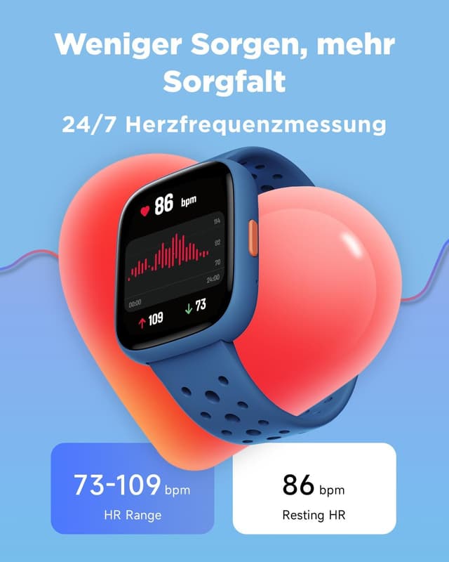 Detalle de BIGGERFIVE BRAVE 2 Smartwatch Kinder (1,8") – Schrittzähler, 24/7 Puls & Schlafmonitor, IP68, Blau