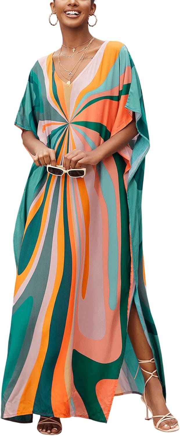 Detalle de NFVNKJ Women’s Plus Size Beach Lounge Kaftan Maxi Dress Swimsuit Cover-Up