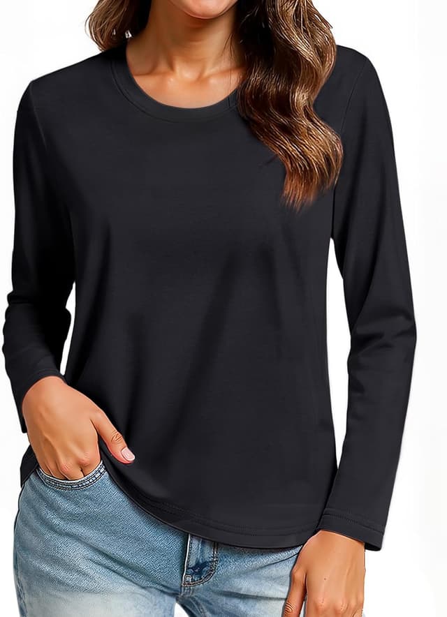 Detalle de TACVASEN Women’s long sleeve cotton T-shirt – quick-dry crew neck breathable top