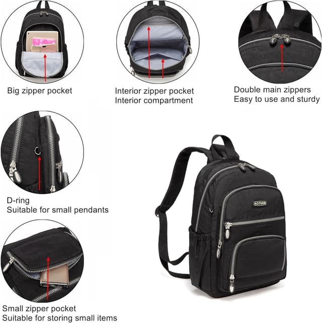 Detalle 2 de AOTIAN 9 litre nylon backpack, Black