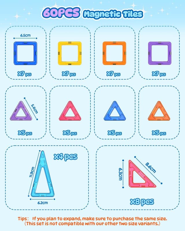 Detalle 1 de Magnetische Bausteine Theefun 60 Teile für STEM