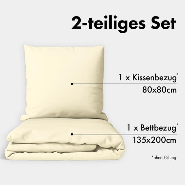 Detalle de JACOBSON Bettwäsche-Set 135x200 (Perkal, 100% Baumwolle) mit Kissenbezug 80x80, 2-teilig, Natur
