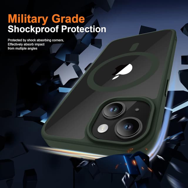 Detalle de ORETECH Magnetische Hülle für iPhone 15 Plus (6,7 Zoll) mit Mag-Safe & 2× Schutzfolie + Kameraschutz – stoßfest, kratzfest, transparent in Grün