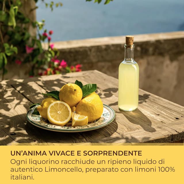 Detalle 2 de Perle di Sole Liquorini ripieni al Limoncello in cassettina maiolicata 400 g
