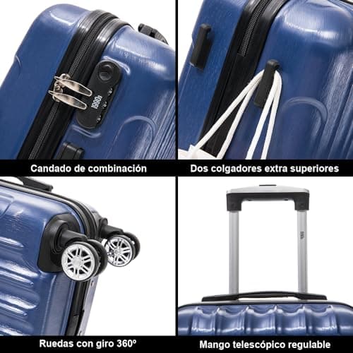 Detalle 2 de 1990s maleta de cabina de policarbonato 55x40x20 cm (40 L) azul marino con 4 ruedas 360º