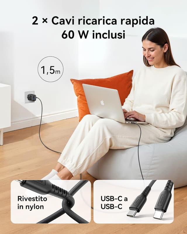 Detalle 2 de INIU Caricatore USB‑C 30W doppio porta USB‑C e USB‑A per smartphone e tablet