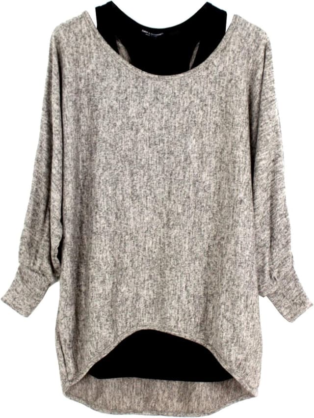 Detalle de Emma & Giovanni Oversize Pullover (2er-Set) für Damen – Pullover & Tank-Top Style mit Loose Fit