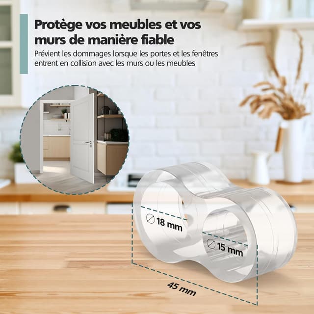 Detalle de virea lot de 6 butées de poignée de porte transparentes pour protéger murs et meubles