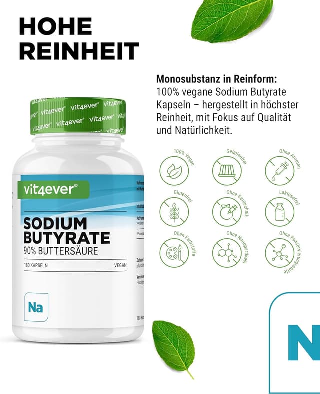 Thumbnail 2 de vit4ever Sodium Butyrate Kapseln mit 600 mg (180 Stück) – hochdosiertes, veganes Natriumbutyrat