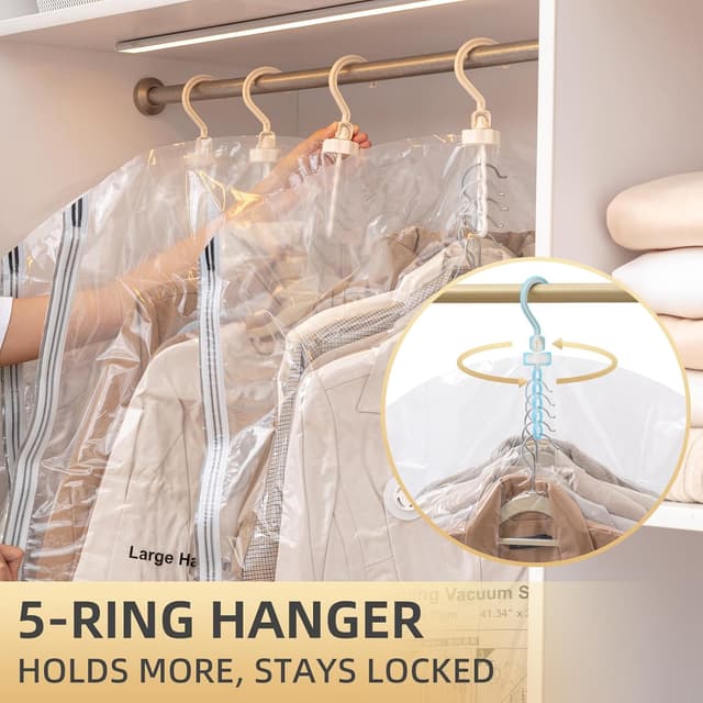 Detalle de TAILI Hängende Vakuumbeutel für Kleidung (4er-Set) mit Kleiderhaken – Vakuumierbeutel zum Platzsparen