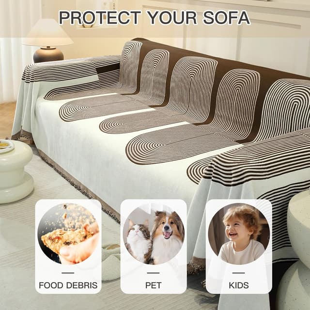 Detalle de YSTELLAA Copridivano 3 Posti 180×340 cm, telo universale quattro stagioni antimacchia Caffè Scuro-Arc