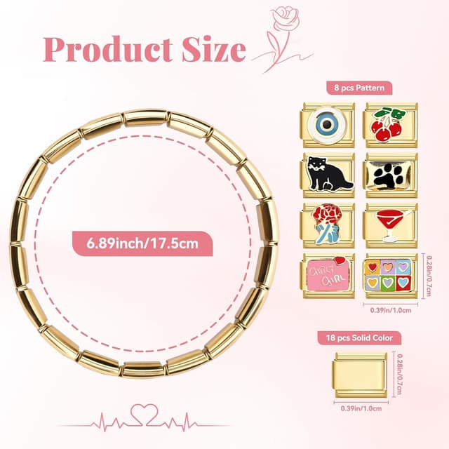 Thumbnail 1 de Ouxayapl Italian Charm Bracelet Gold – Italian Charms Armband-Set mit 18 Grundgliedern, 8 Motiven & Öffnungswerkzeug