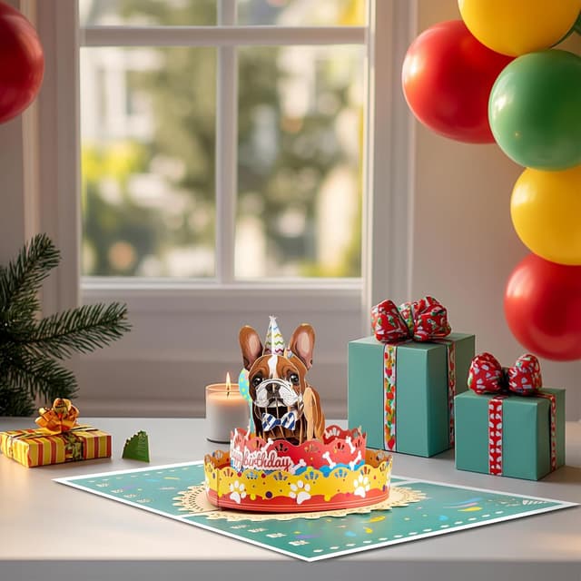 Detalle 2 de French Bulldog pop up birthday card