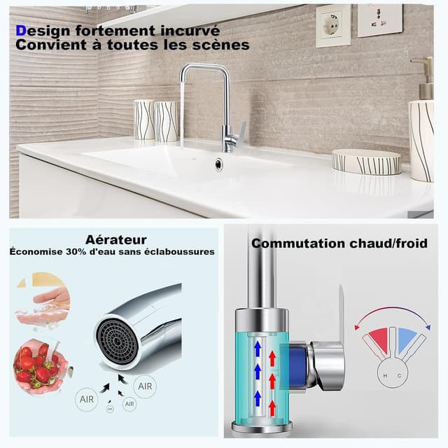 Detalle 2 de Robinet d’évier de cuisine à poignée unique XWIHTR pivotant 360° en acier inoxydable SUS304