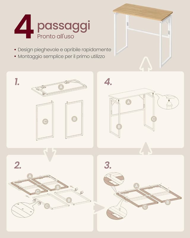 Thumbnail 6 de VASAGLE scrivania pieghevole LWD151YD01 da 80 x 40 cm in rovere naturale, piano unico e angoli arrotondati