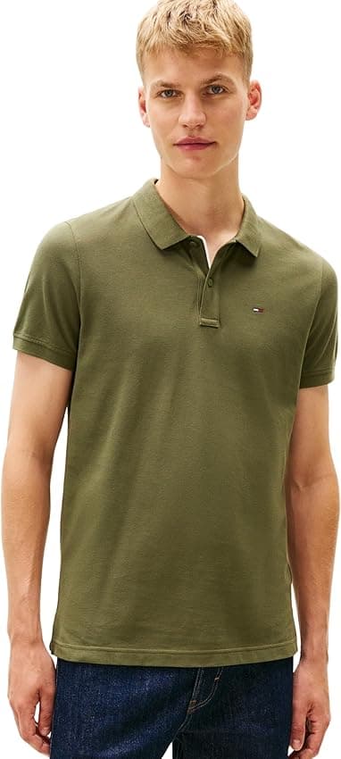 Detalle de Tommy Jeans TJM Slim Placket Polo DM0DM20676 M verde oscuro