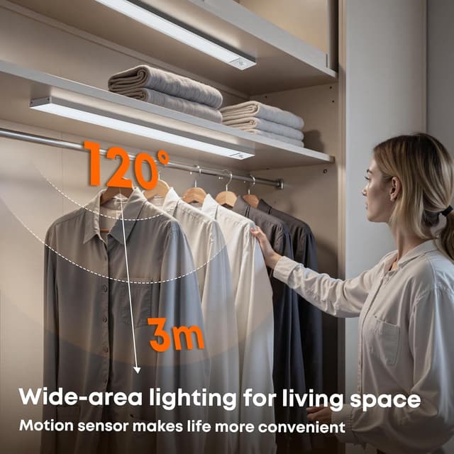 Detalle 2 de Schrankbeleuchtung LED Unterbauleuchte mit Bewegungsmelder (40 cm) – 1 Stück, aufladbar & magnetisch