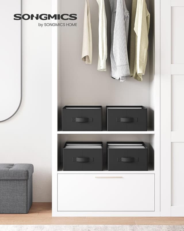 Detalle 2 de SONGMICS Set di 4 organizzatori per armadio a 6 scomparti RUS009B04 (42 x 30 x 17 cm), scatole pieghevoli per biancheria – nero inchiostro