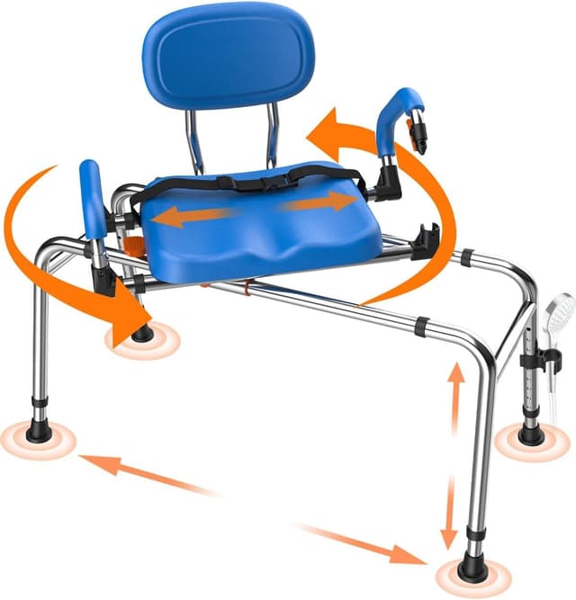 Detalle de Chaise de douche pivotante 360° et coulissante pour baignoire, charge max 204 kg, hauteur réglable (bleu foncé)