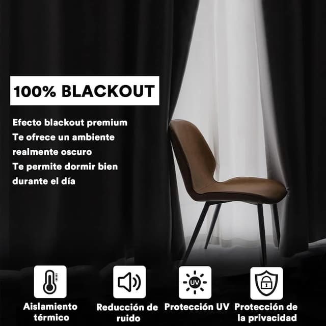 Detalle 2 de BellaHills Cortinas Opacas 140x260 CM, 2 Piezas 🖤