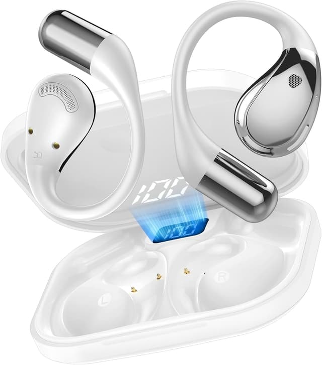 Detalle de 2026 Cuffie Open Ear Bluetooth 6.0 con gancio morbido, controlli touch e autonomia fino a 40 ore (IP7) – Bianco