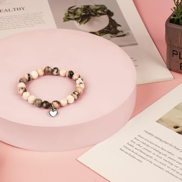Detalle de Aucuu braccialetti per bambini in pietra naturale con cuore, regalo per ragazze (compleanno e Natale)