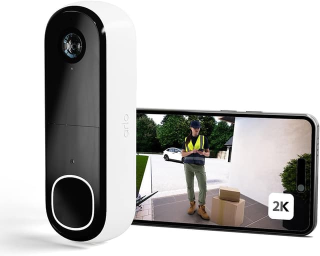 Detalle de Arlo 2K HD Video-Türklingel kabellos mit Kamera, WLAN, 2-Wege-Audio und Nachtsicht (weiß)