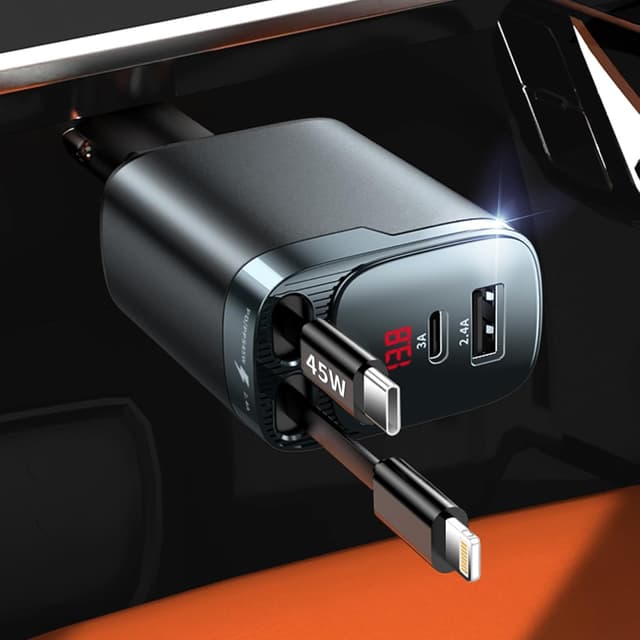 Detalle de 84W Retractable Car Charger USB-C 4-in-1