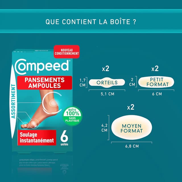 Detalle de Compeed set de 6 pansements hydrocolloïdes pour ampoules (3 formats)