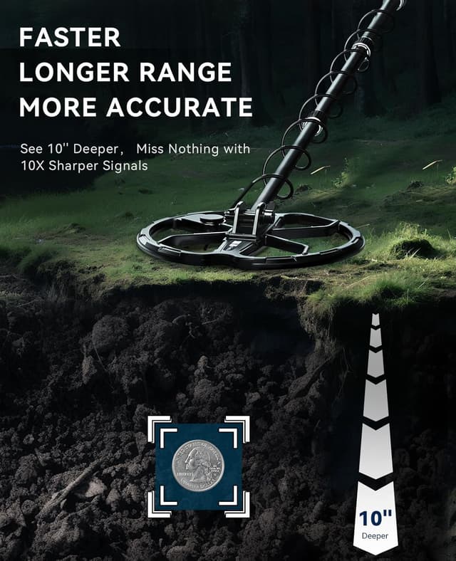 Detalle de SUNPOW Rechargeable Metal Detector for Adults with 10'' Deep Dual-D Coil, 35H Lithium Battery and 7-Metal ID