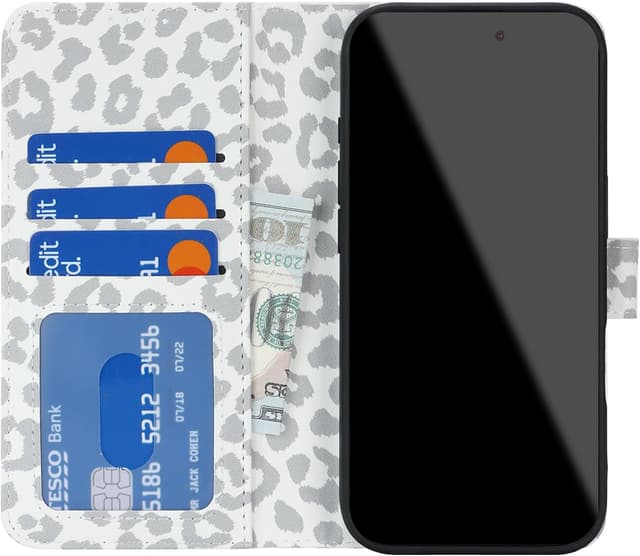 Thumbnail 4 de Zouzt PU leather wallet case for iPhone 17 Pro (6.3 inch) with card slots, cash pocket & kickstand (White Leopard)