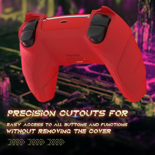 Detalle 2 de PlayVital Mecha Rhino silicone cover for PS5 controller (thumb grips & stickers) – anti-slip grip skin, Maple Red & Brick Red