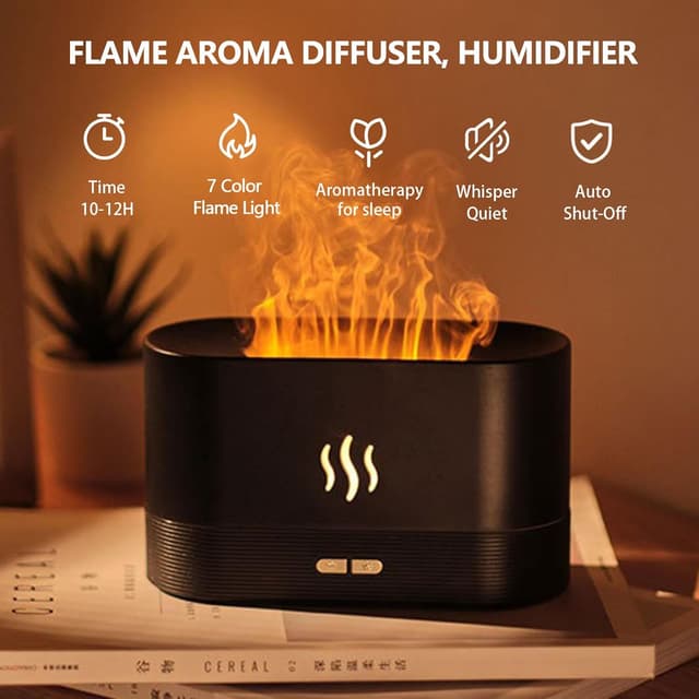 Detalle de Gzvxuny Flame Essential Oil Diffuser (7 colour LED lights) – quiet humidifier & aroma machine with auto shut-off