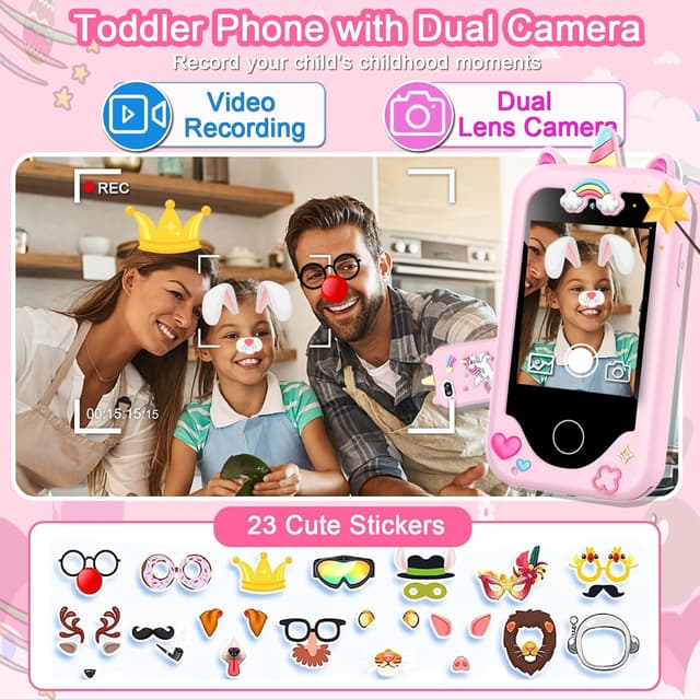 Detalle de Luoba Kids Smart Phone for Girls & Boys (Pink) 2.8" Touchscreen Toy Phone with Dual Camera, Games, Music & 8GB Card