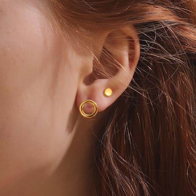 Detalle de Loutade Ohrstecker Set aus 925 Sterling Silber – 3 Paar (Kreis, Kugel, Scheibe), hypoallergen & nickelfrei