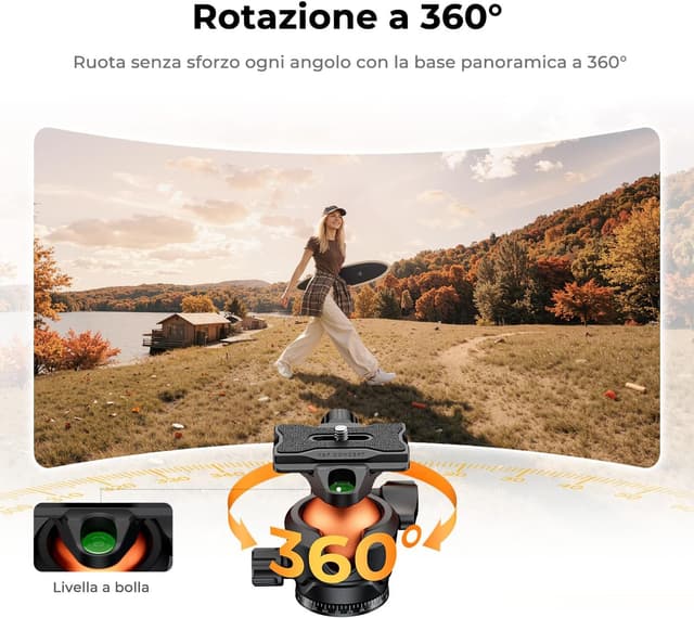 Detalle de K&F CONCEPT Treppiede fotocamera 162 cm in alluminio compatto con borsa e piastra rapida (portata 10 kg)