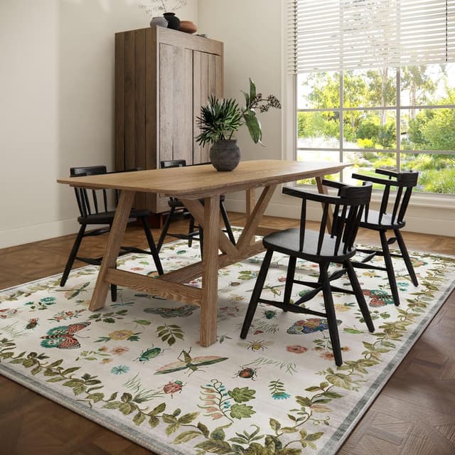 Detalle de Washable 9x12 Area Rug for Living Room, Low Pile Vintage Style (Stain-Resistant, Non-Slip)