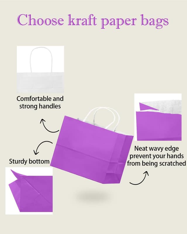 Detalle de Gcardist 24 Large Gift Paper Bags with Handles (Violet, bulk)