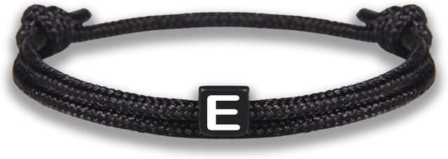 Detalle de GD GOOD.designs EST. 2015 Bracelet de corde avec lettres, bracelet d’amitié noir ajustable (14 à 24 cm)