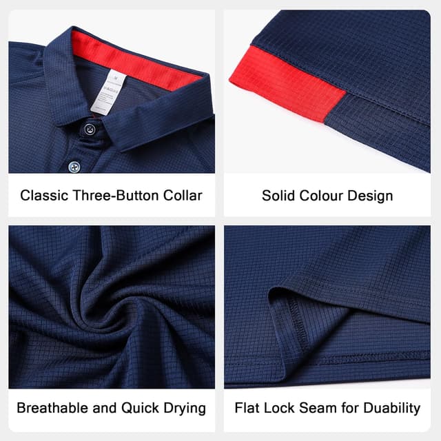 Thumbnail 4 de HUAKANG 3 Pack Mens Polo Shirts 100% Polyester