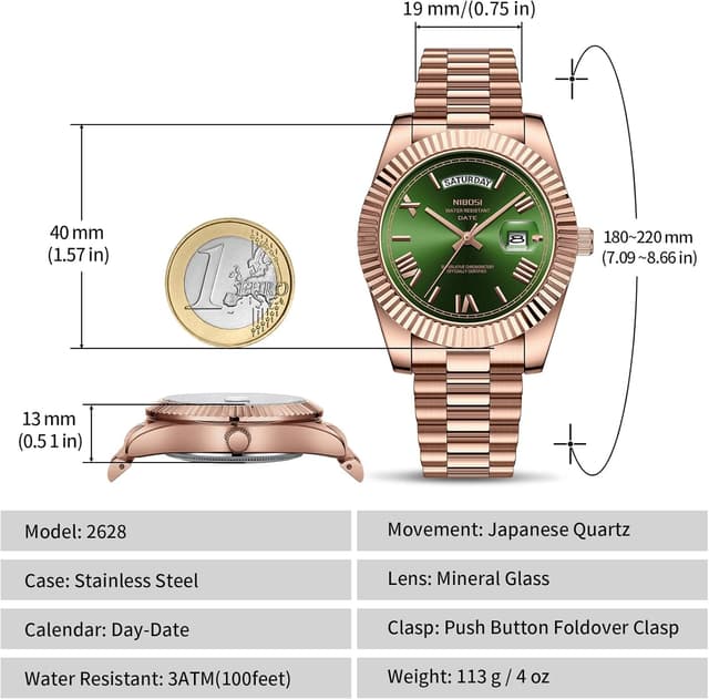 Detalle de NIBOSI Orologio da uomo analogico al quarzo in acciaio inox con giorno e data, impermeabile 3 ATM