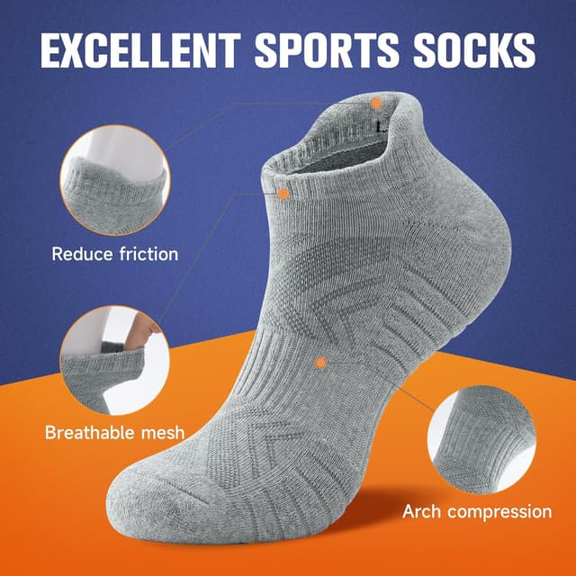 Detalle de Benirap Mens Tranier Socks Cushioned Running Socks (6 Pairs) – Breathable Anti-Blister Cotton Ankle Sports Socks