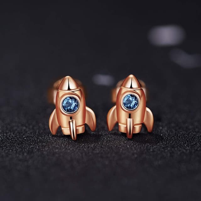 Detalle de VIKI LYNN Ohrringe aus 925er Sterlingsilber für Damen und Mädchen – Raumschiff/Rakete mit blauem Zirkonia