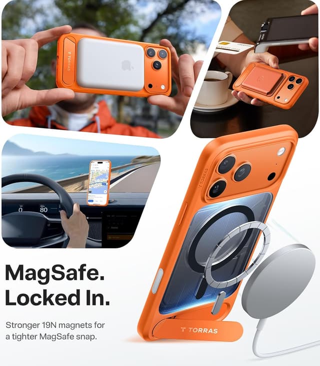 Thumbnail 2 de TORRAS OStand L1 for iPhone 17 Pro case with MagSafe, durable titanium stand and camera button shield (Ember Orange)