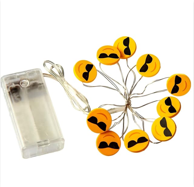 Detalle de hellum LED Kupfer-Lichterkette „Cool-Emoji“ (10 warmweiße LEDs, 90 cm, batteriebetrieben mit 2 AA)