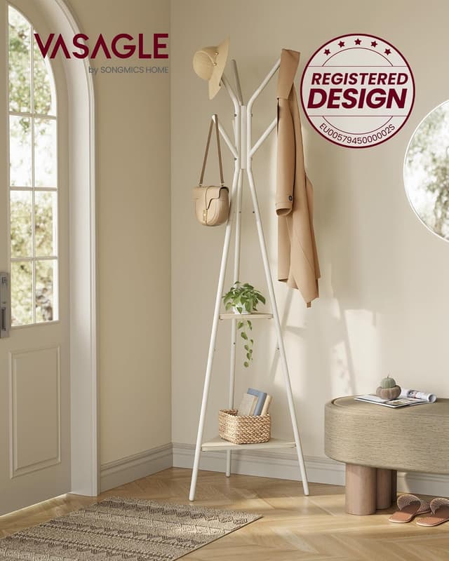 Detalle 2 de VASAGLE RCR016N01 appendiabiti da terra con 2 ripiani