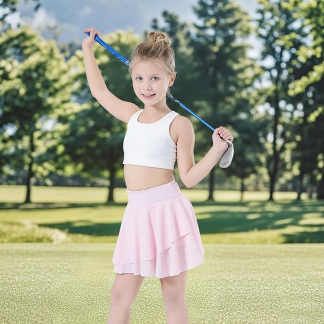 Detalle de Bezioner pleated tennis skirt for girls with built-in shorts, high waist skorts and side pockets