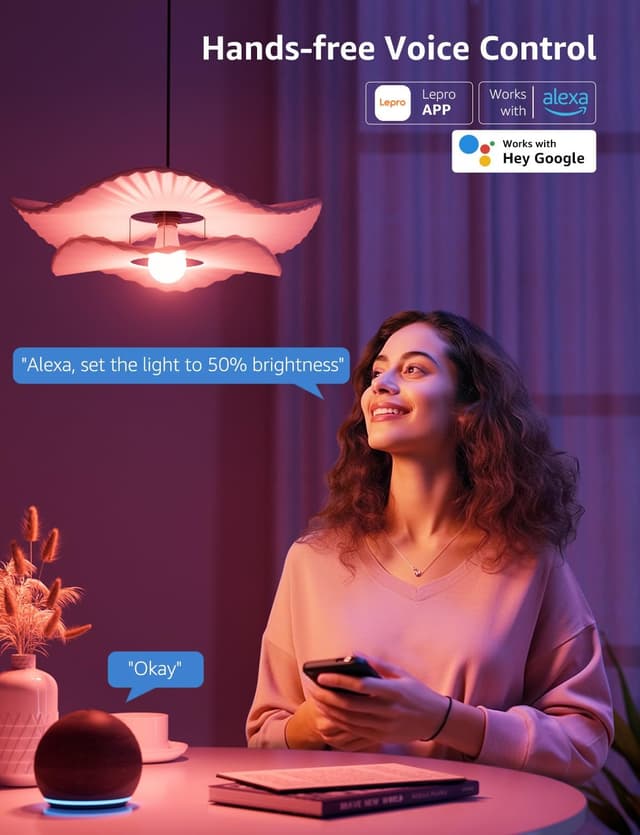 Thumbnail 6 de Lepro AI Smart Glühbirne B2 (E27, 10 W, 1.100 lm) – dimmbar, WiFi & Bluetooth, Sprach- und Musiksteuerung, 4er-Set