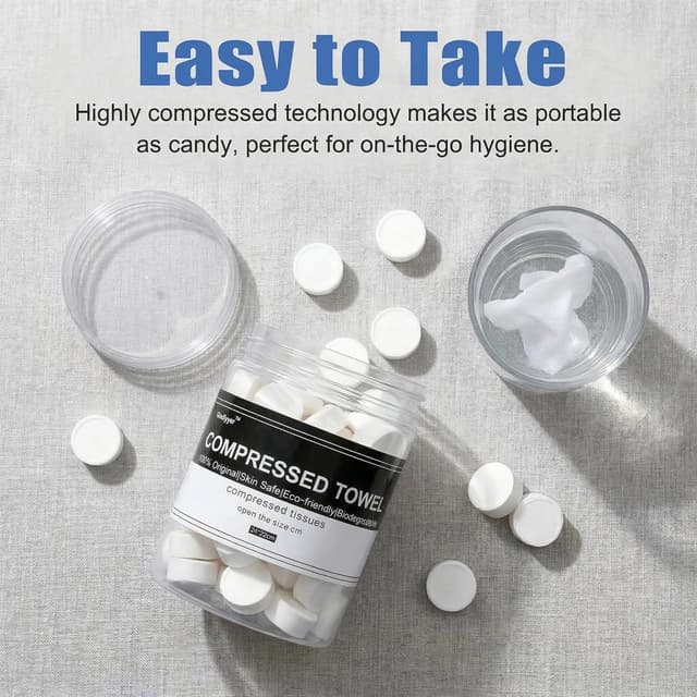 Detalle 2 de 100pcs Compressed Towels disposable travel wipes 🧻