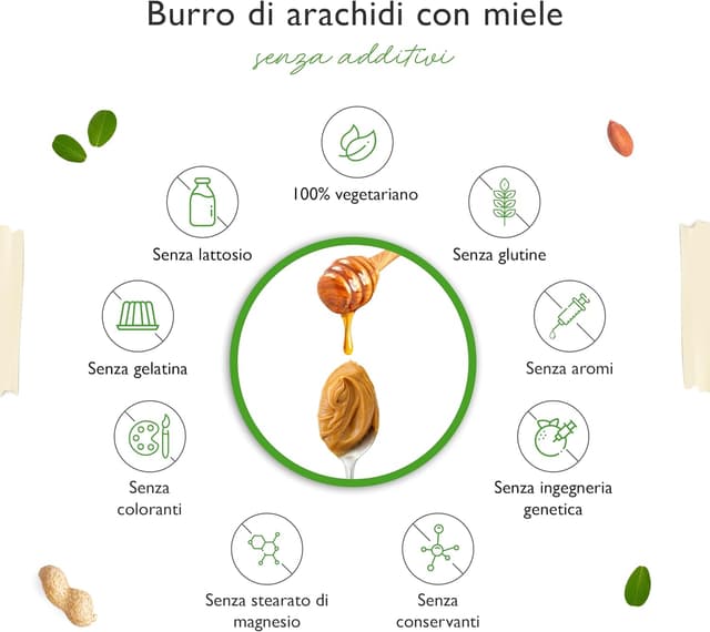 Detalle de Burro di arachidi naturale con miele (1 kg) ad alto contenuto proteico, senza sale aggiunto